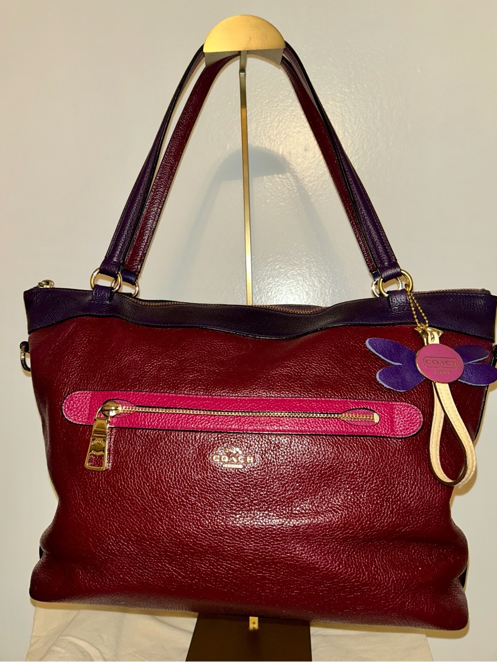 Coach Tyler Tote in Colorblock Leather. With Custom Made Purse Charm